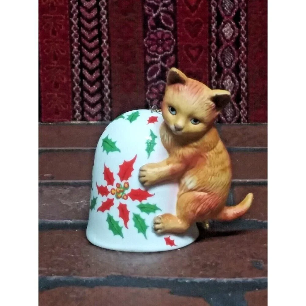 Vintage 1987 Irene Spencer Roman Inc Cat with Bell Christmas Ornament Vintage
